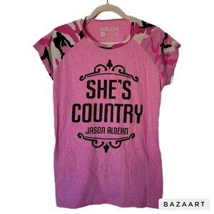 Jason Aldean Shirt Womens XL She's Country Pink Camo Short Sleeve Concert Shirt